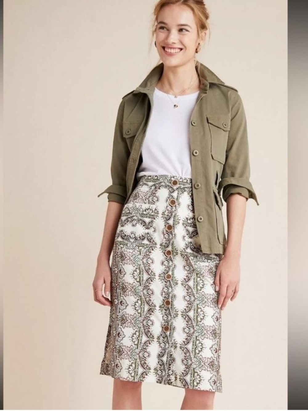 Anthropologie Maeve printed button down skirt